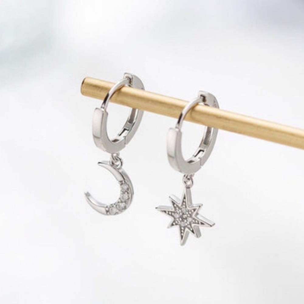 "Wish Upon A Star” Moon Space Hoop Diamond Earring - Picture 8 of 10